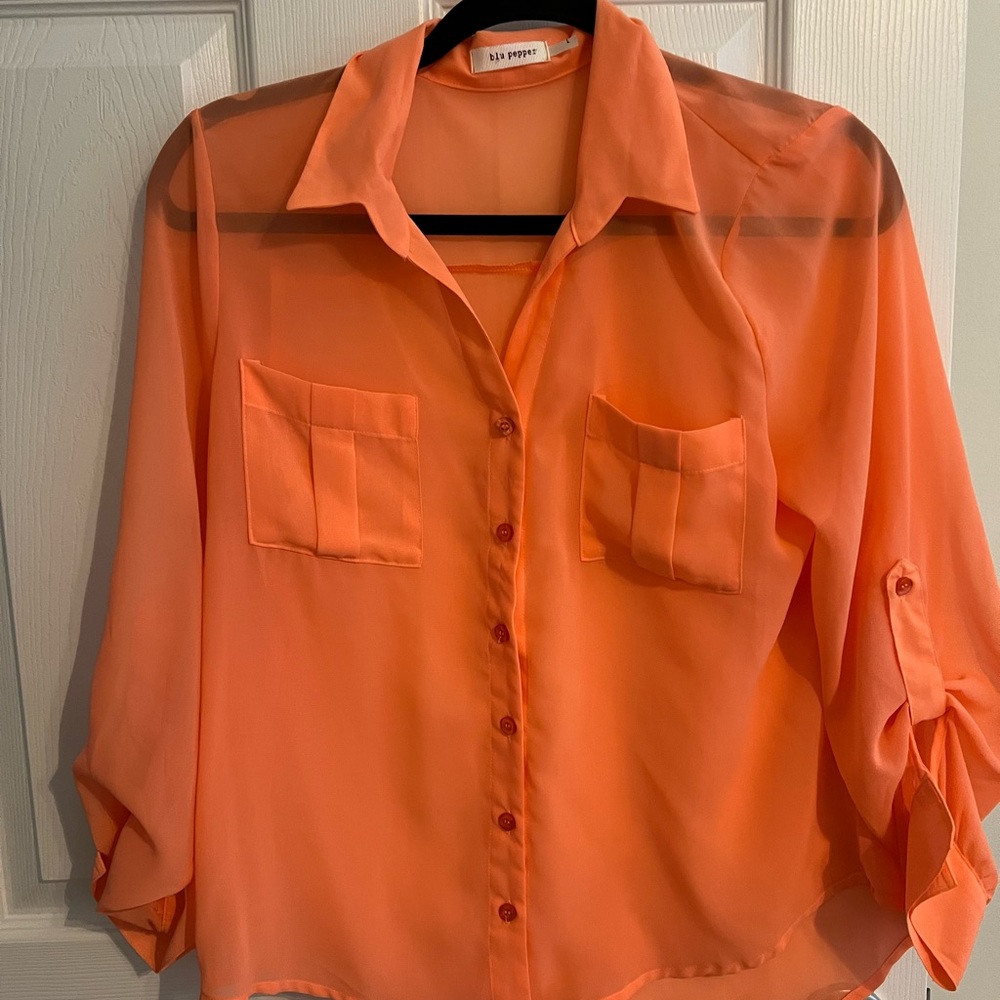 Blu Pepper peach see through button down. Like new